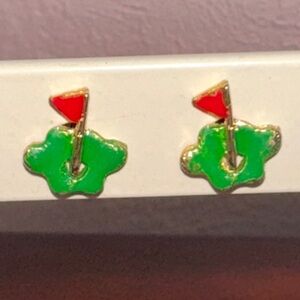 Green & Red Enamel‎ Painted Golf Flag Post Earrings